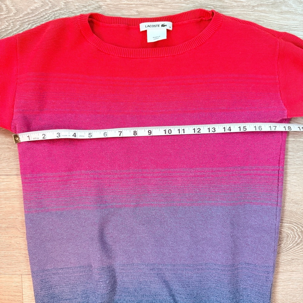 Lacoste Red, Pink, & Navy Gradient Knit Short Sleeve Sweater Dress, Large - Picture 6 of 7